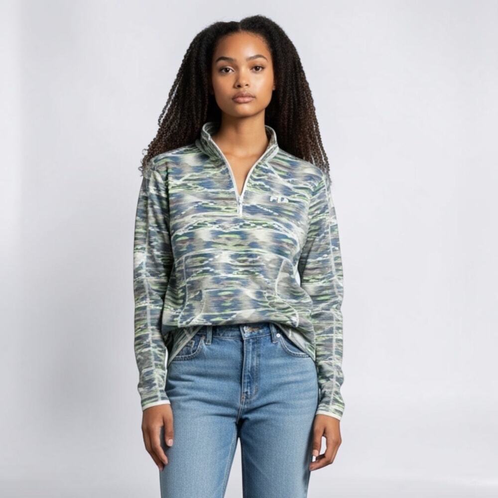 Fila Multicolor Geometric Print Activewear Long Sleeve 1/4 Zip Pullover Size S